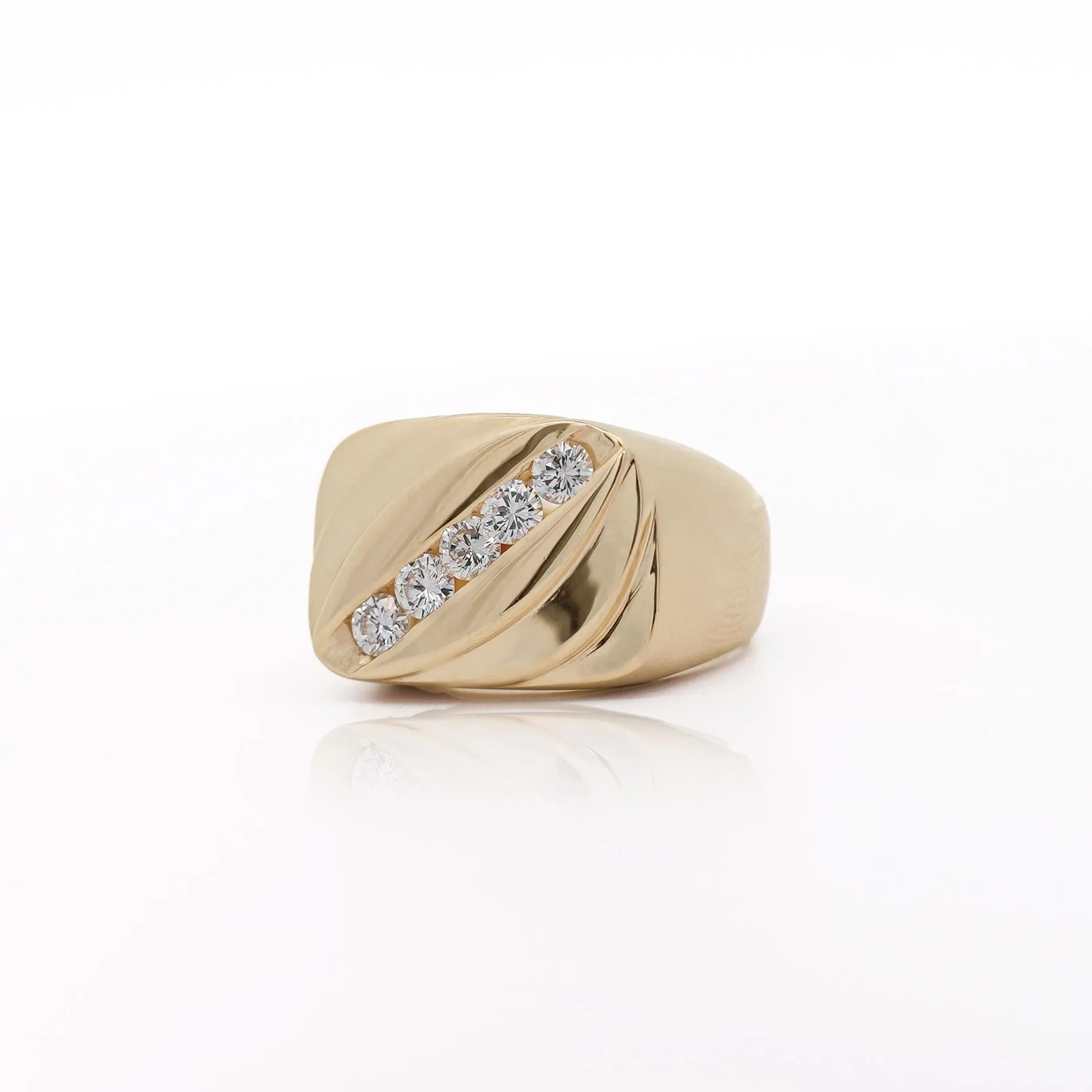 1 Carat Diagonal Diamond Channel Set 14K Gold Vintage Mens Ring
