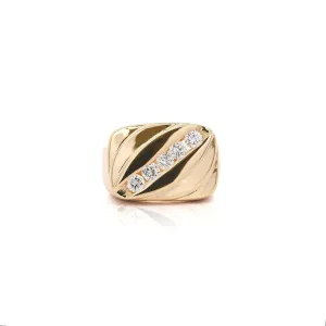 1 Carat Diagonal Diamond Channel Set 14K Gold Vintage Mens Ring