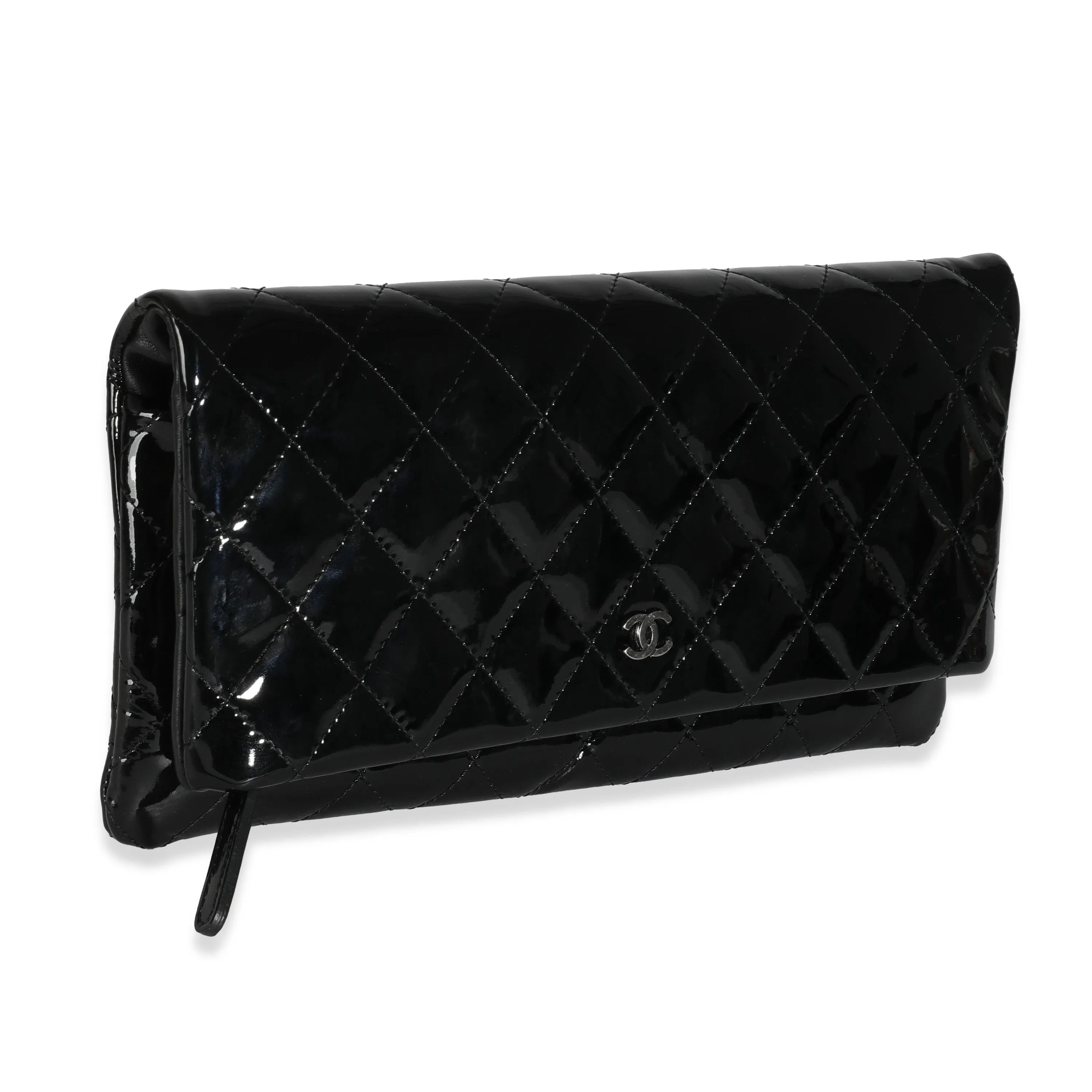 14B Black Quilted Patent Beauty CC Flap Clutch