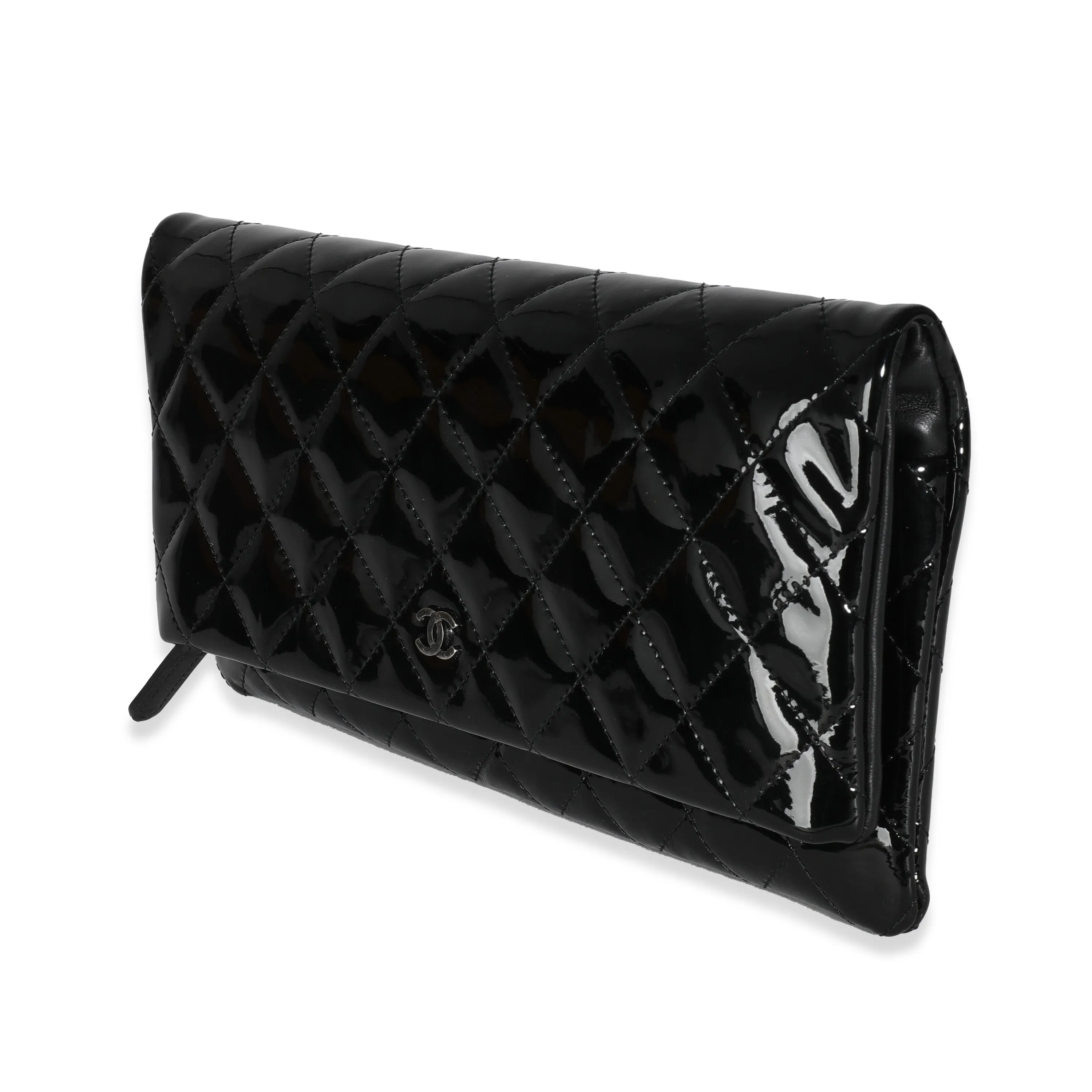 14B Black Quilted Patent Beauty CC Flap Clutch