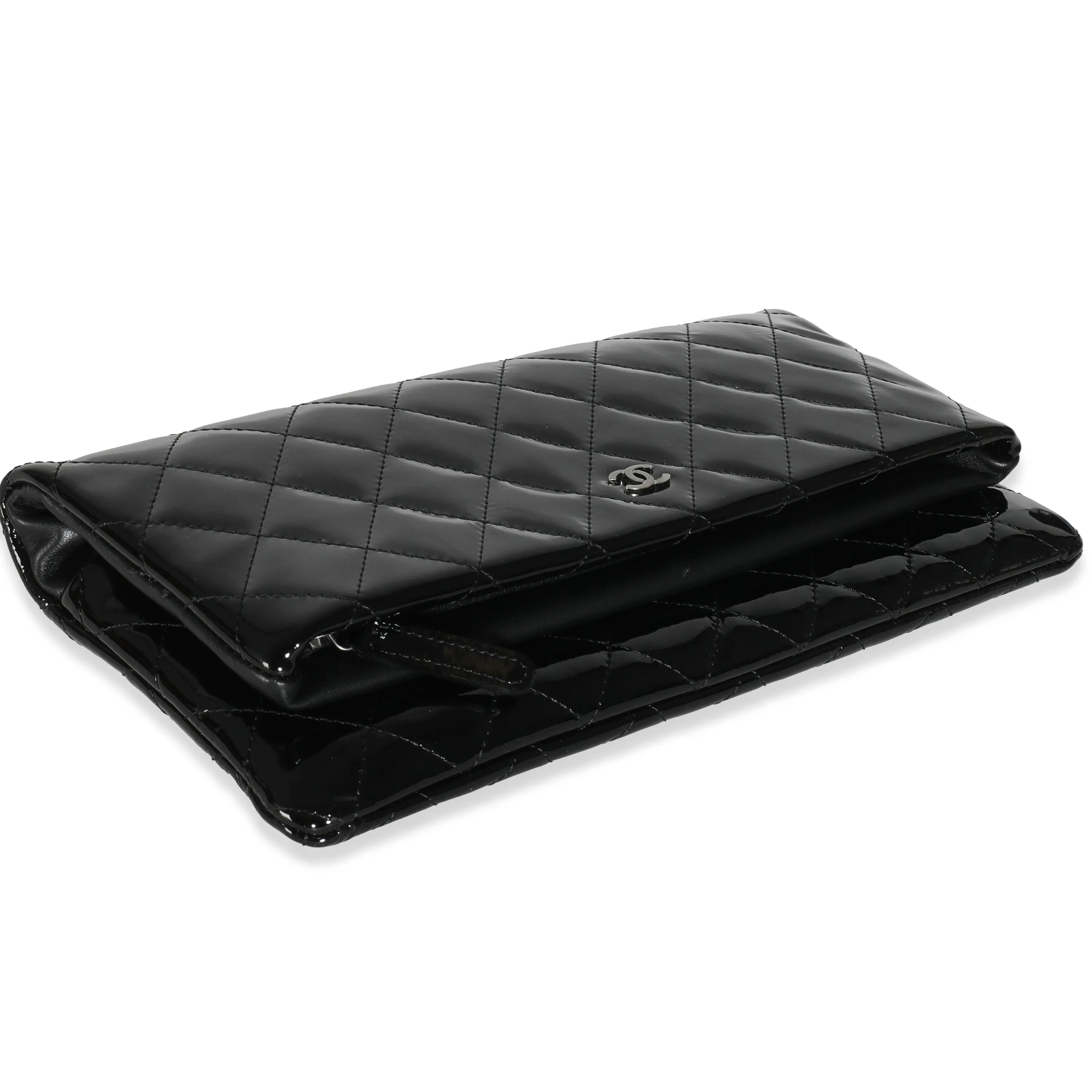 14B Black Quilted Patent Beauty CC Flap Clutch