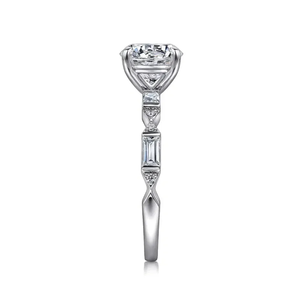 14K W Gold 0.38ctw G/VS2 Baguette and Round Diamond Mounting