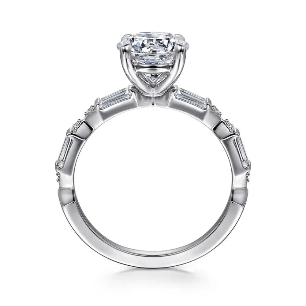 14K W Gold 0.38ctw G/VS2 Baguette and Round Diamond Mounting