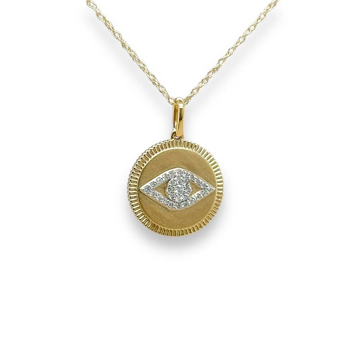 14K Y Gold 0.14ctw H/I1 Diamond  Eye Disc Pendant