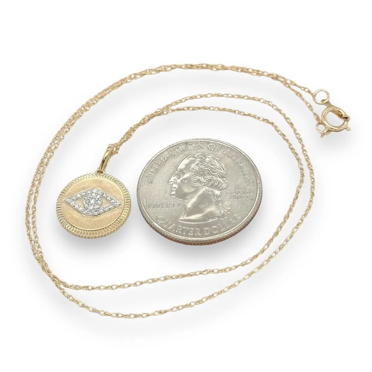 14K Y Gold 0.14ctw H/I1 Diamond  Eye Disc Pendant