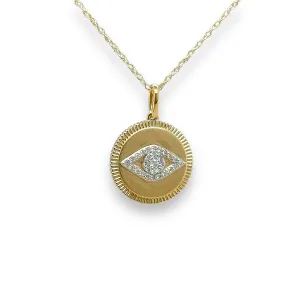 14K Y Gold 0.14ctw H/I1 Diamond  Eye Disc Pendant