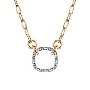 14K Y Gold 0.23ctw 17" Hollow Paperclip Chain with Open Diamond Square