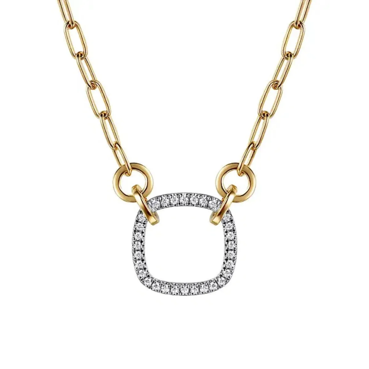 14K Y Gold 0.23ctw 17" Hollow Paperclip Chain with Open Diamond Square