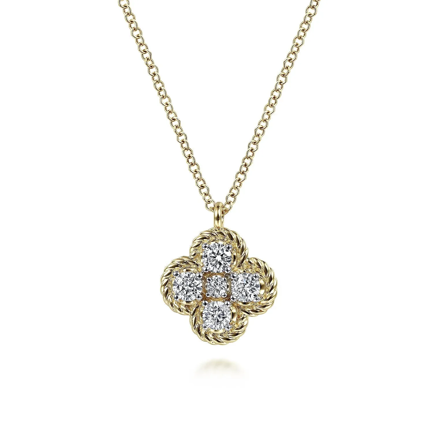 14K Y Gold 0.37cttw 5 Diamond Clover Shape Pendant