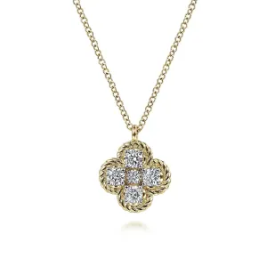 14K Y Gold 0.37cttw 5 Diamond Clover Shape Pendant