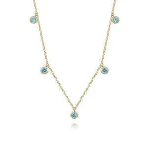 14K Y Gold  0.67ctw Blue Topaz Drop Necklace