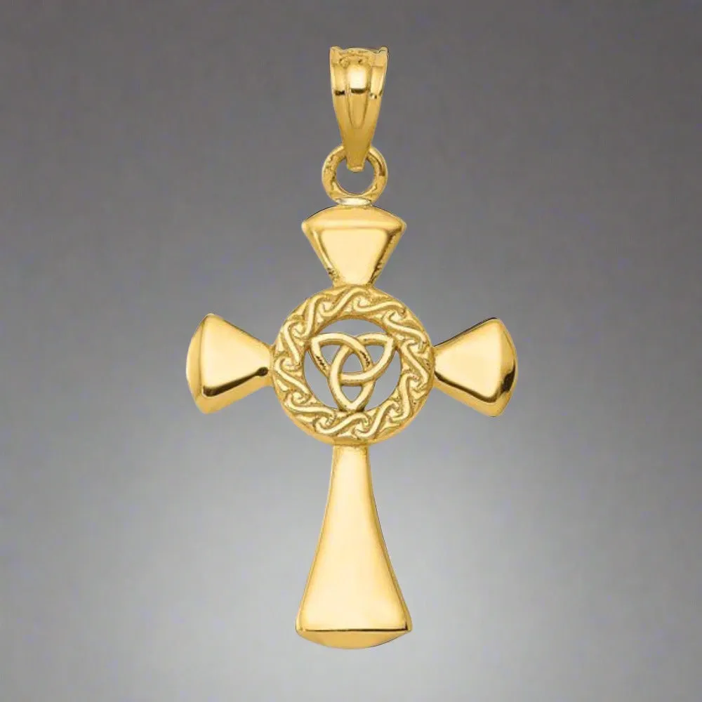 14K Y Gold 33mm Celtic Cross with Scroll