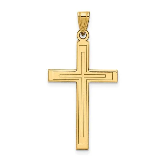 14K Y Gold Etched Cross