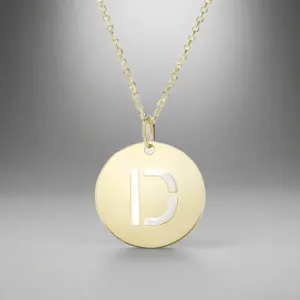 14K Y Gold Initial 'D' Polished Disk Pendant