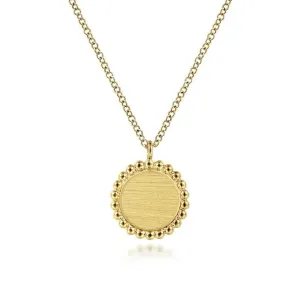 14K Y Gold Round Pendant Necklace with Bead Frame