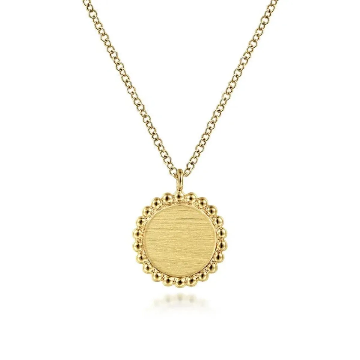 14K Y Gold Round Pendant Necklace with Bead Frame