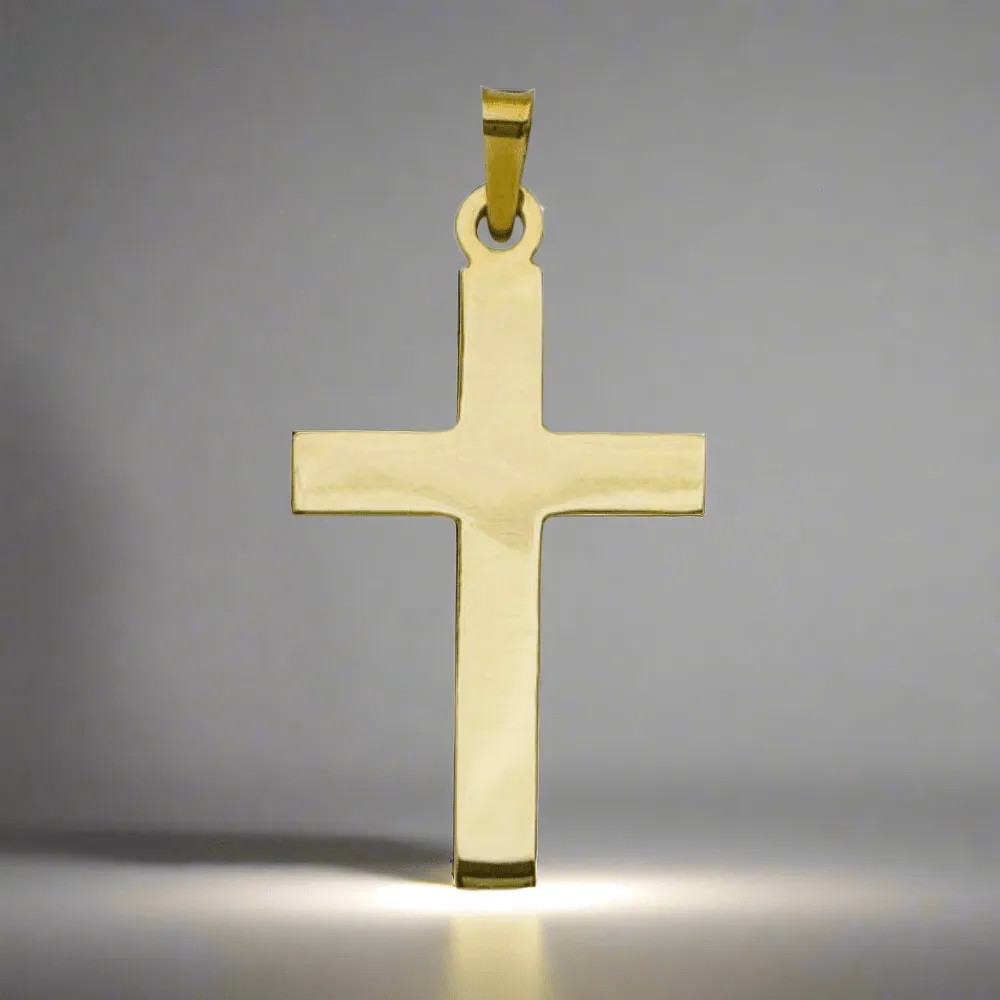 14K Y Gold Solid Plain Cross 28.1mm x 16.2mm