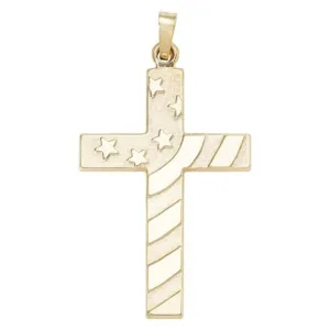 14K Y Gold Star's and Stripes Hollow Cross