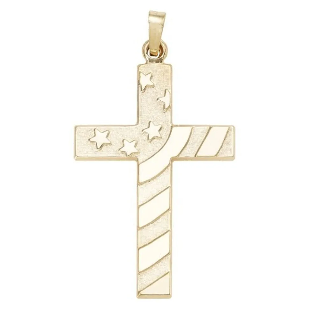 14K Y Gold Star's and Stripes Hollow Cross