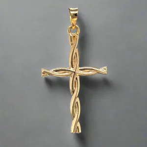 14K Y Gold Twisted Cross 7.9mm x 17mm