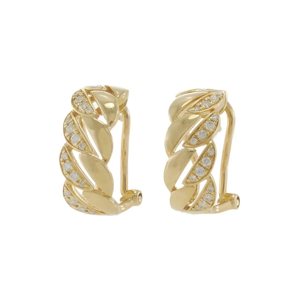 14KT Yellow Gold Diamond Cuban Link Huggie Earrings
