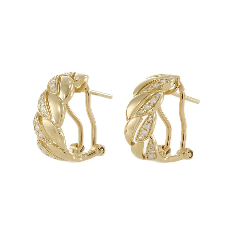 14KT Yellow Gold Diamond Cuban Link Huggie Earrings