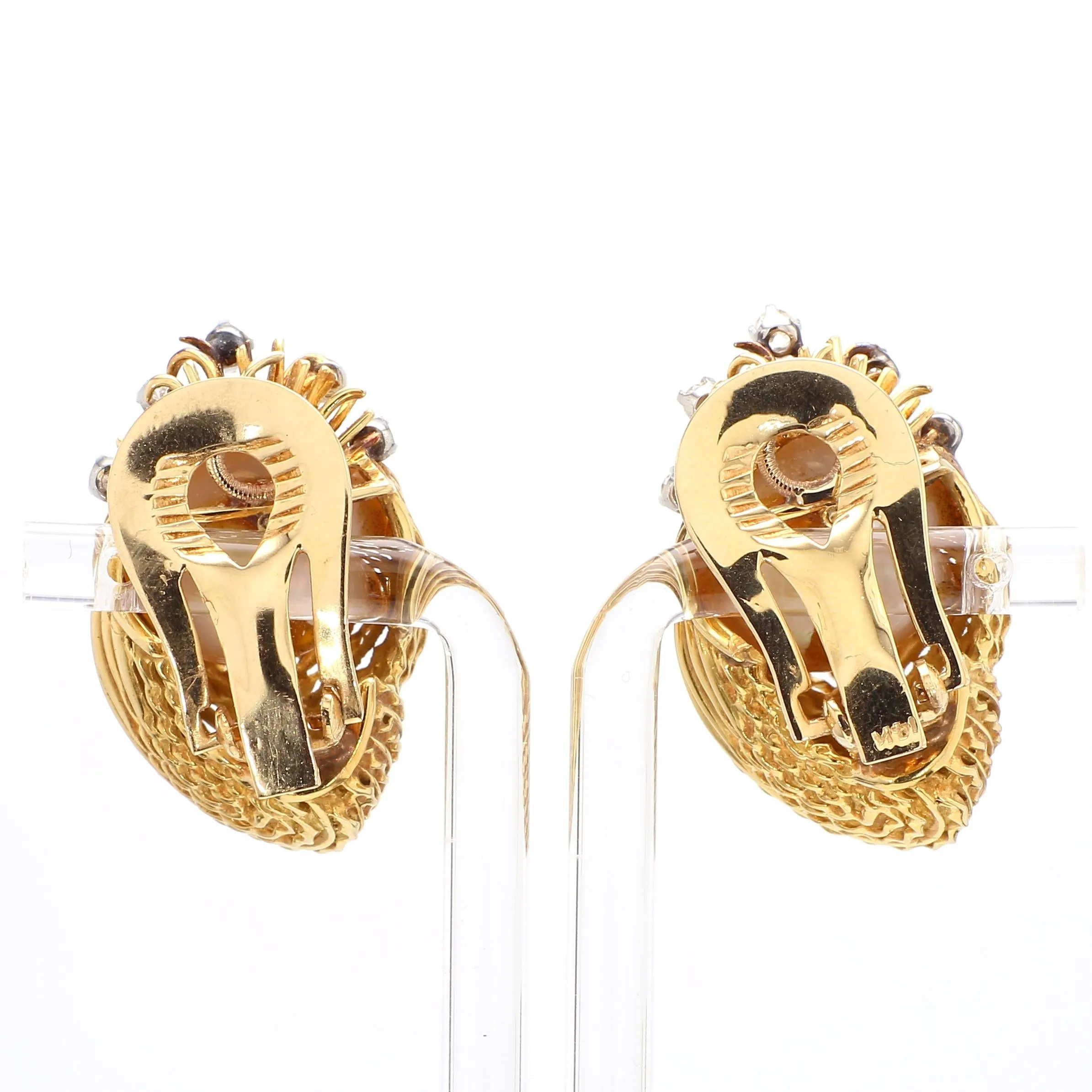 15mm Mabe Pearl & Diamond 14K Gold Retro Era Lever Back Earrings