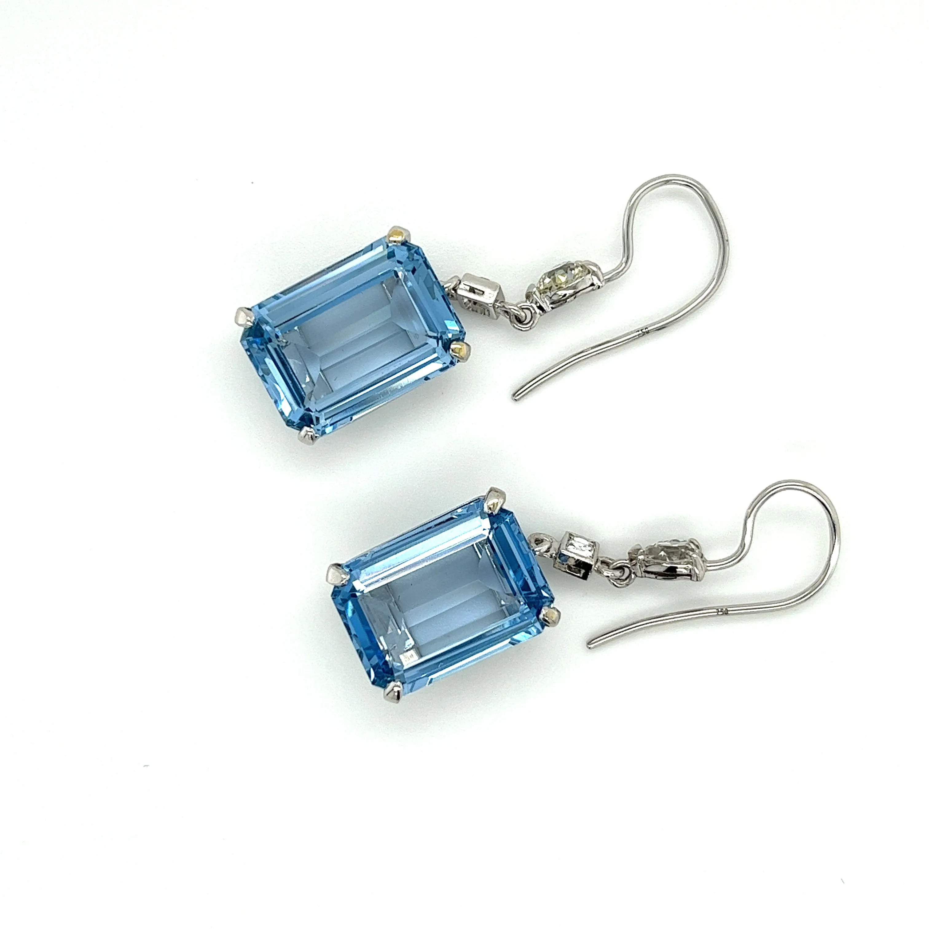 18K White Gold Emerald Cut Spinel & Diamond Drop Earrings