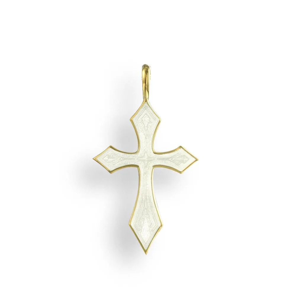 18K Y Gold White Enamel White Cross