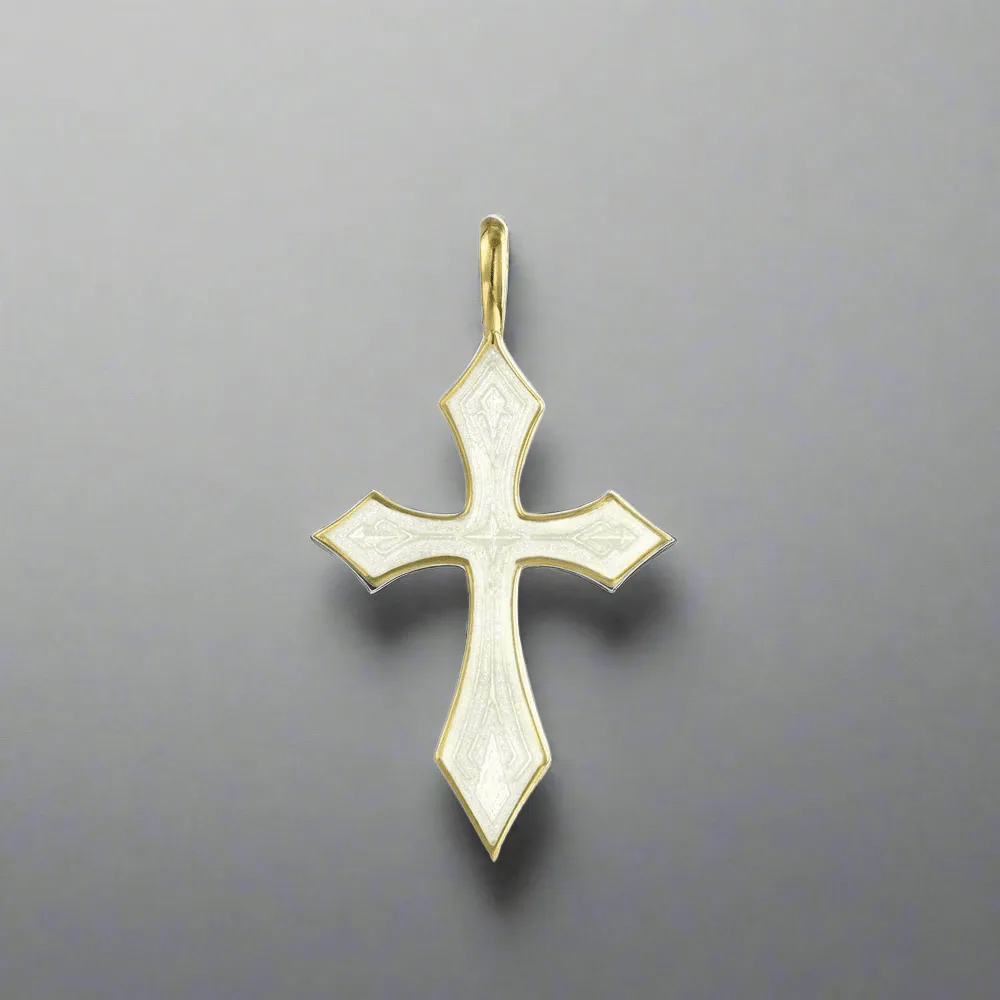 18K Y Gold White Enamel White Cross
