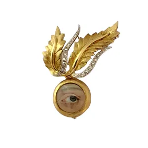 1970s 18KT Yellow Gold Diamond Lover's Eye Locket Brooch