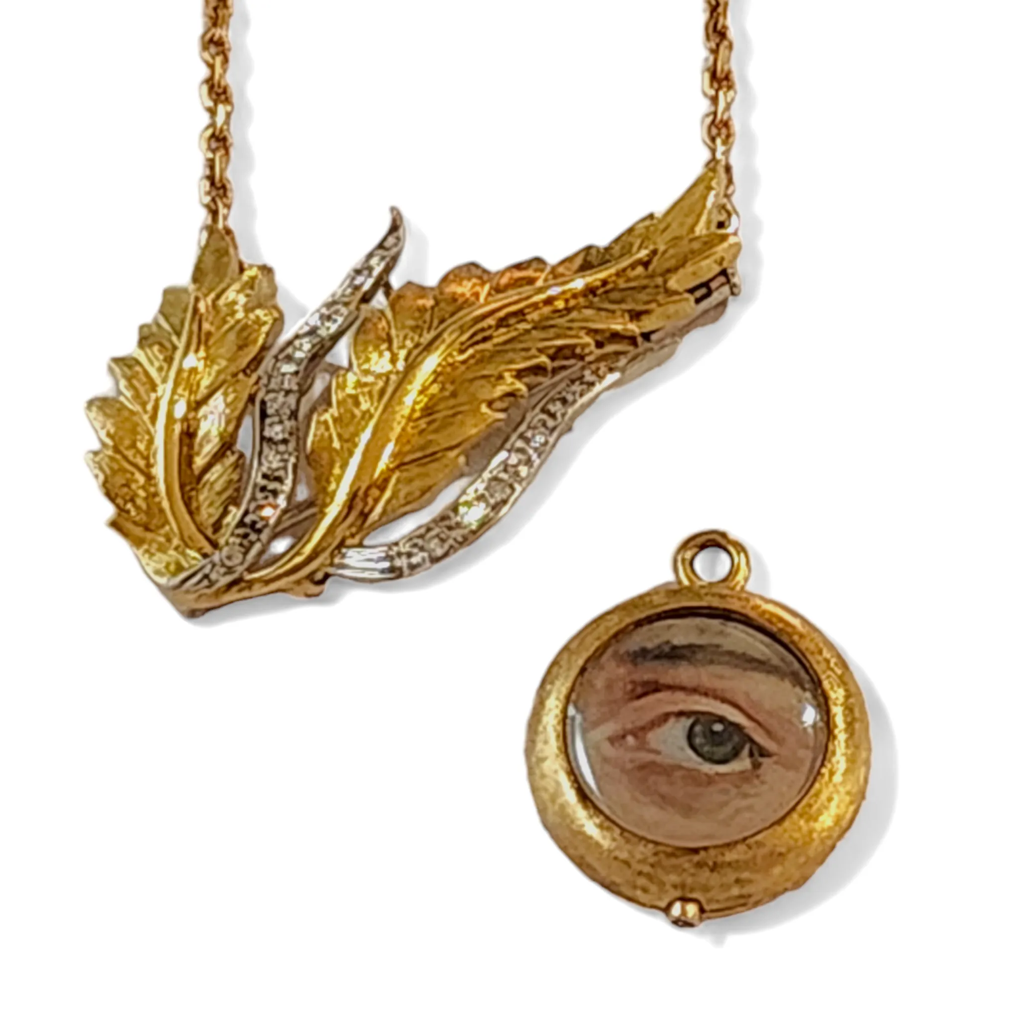 1970s 18KT Yellow Gold Diamond Lover's Eye Locket Brooch