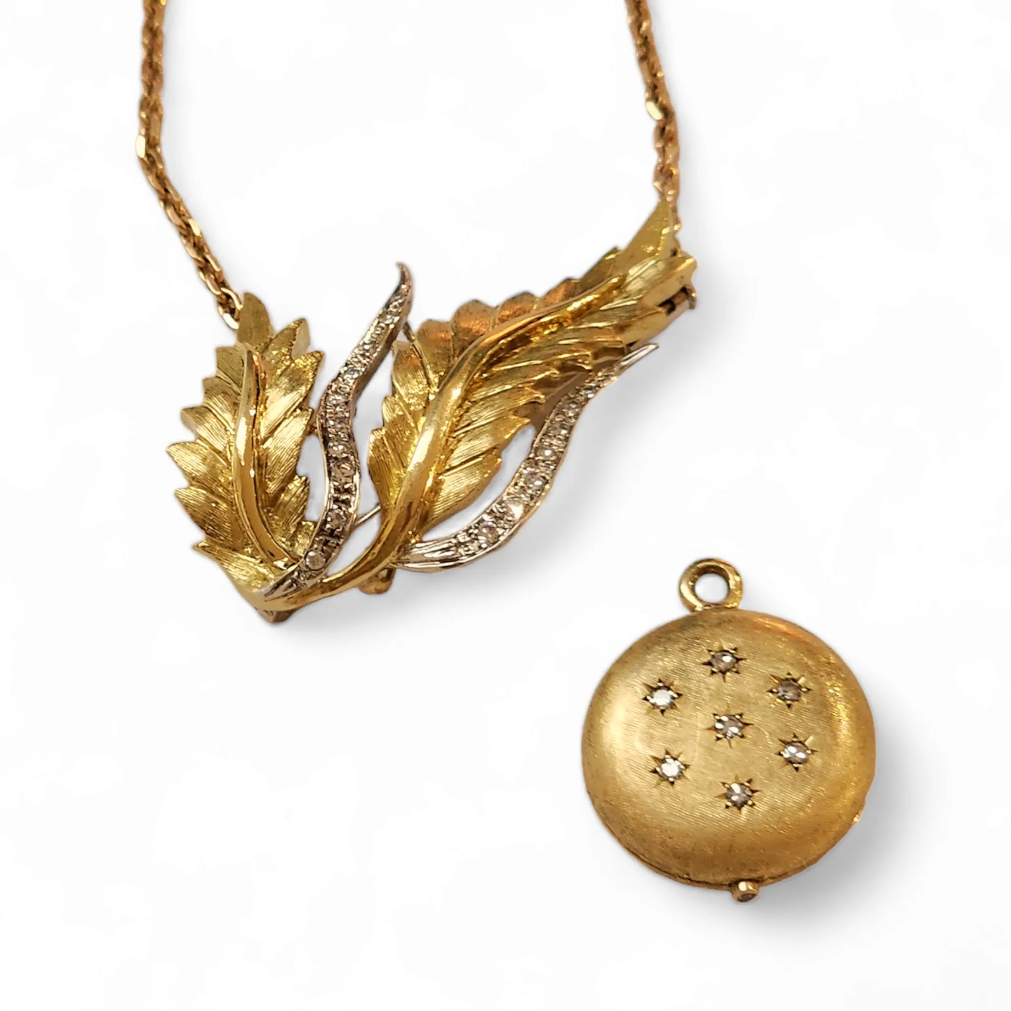 1970s 18KT Yellow Gold Diamond Lover's Eye Locket Brooch