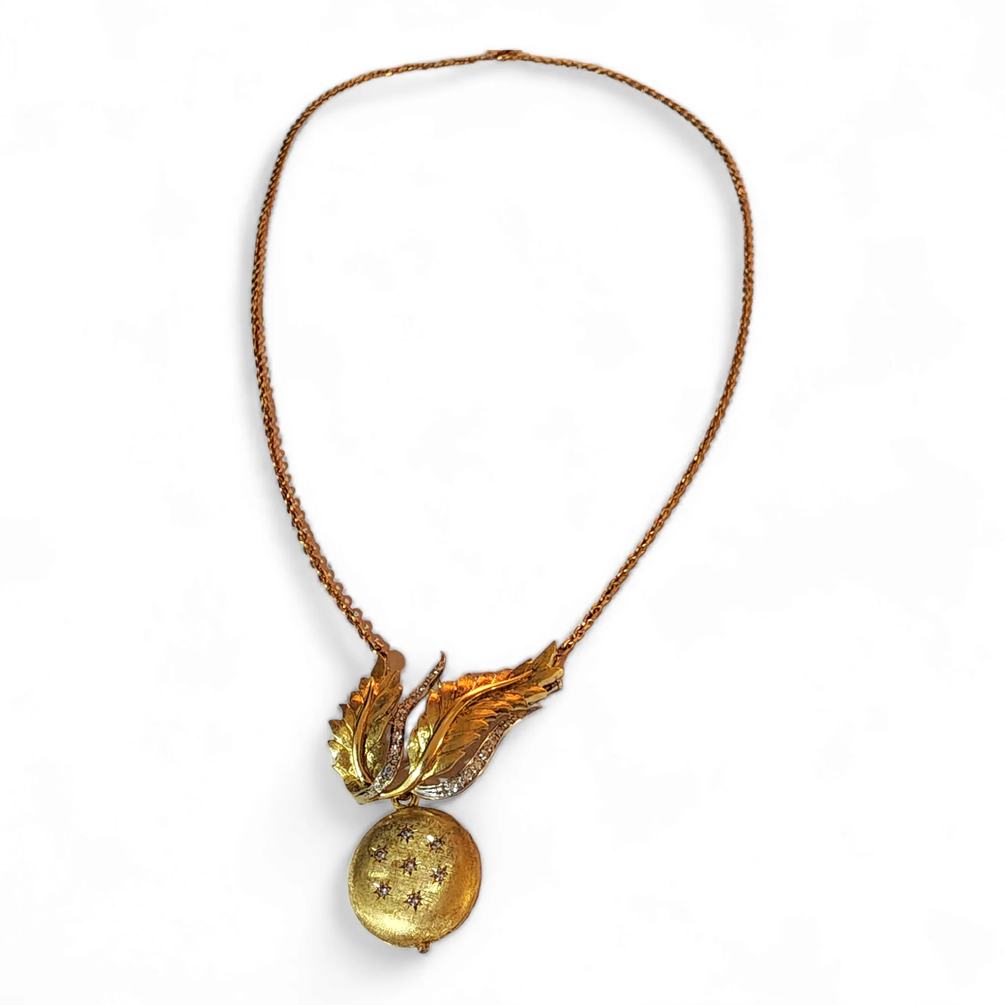 1970s 18KT Yellow Gold Diamond Lover's Eye Locket Brooch