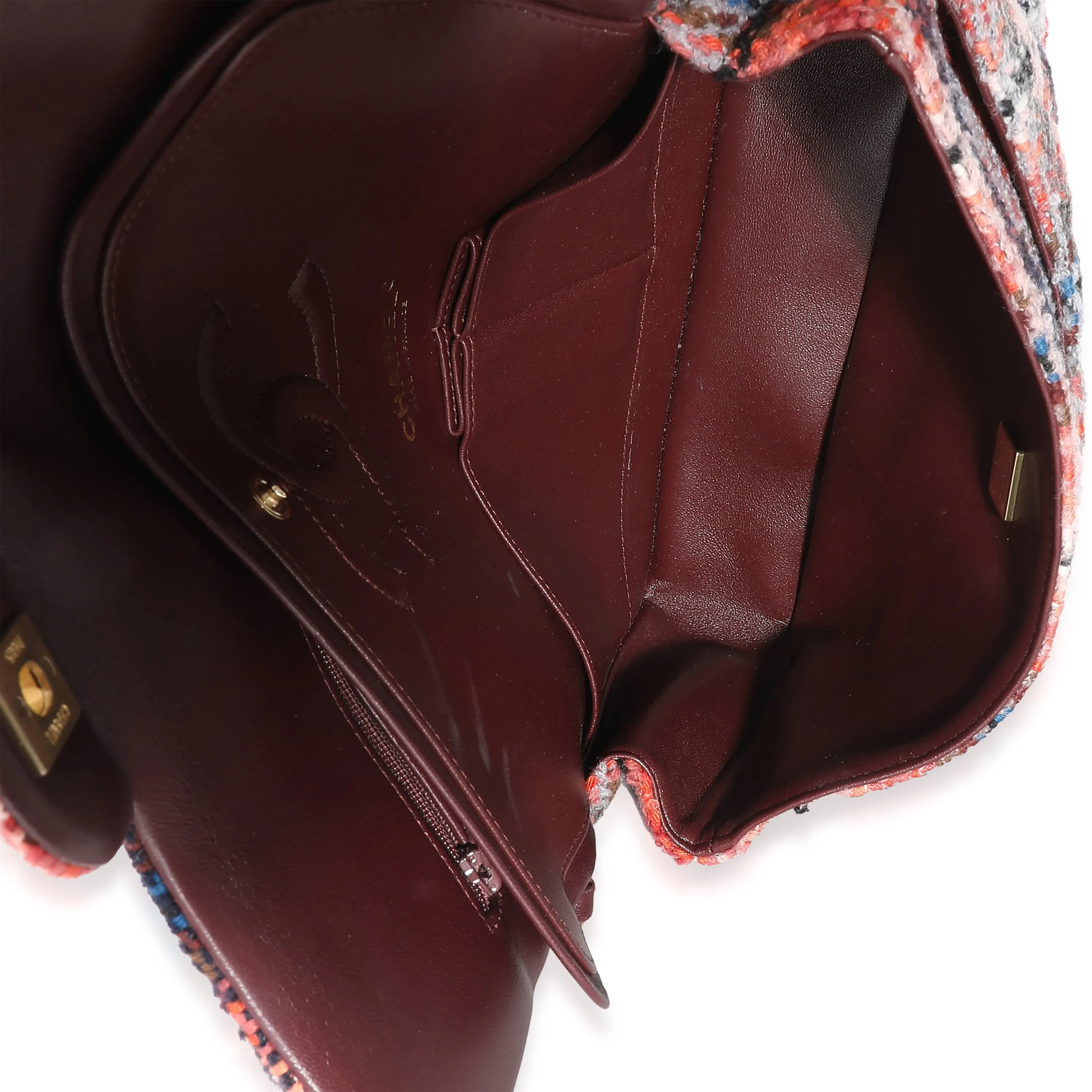 21B Brown Red Tweed Medium Classic Double Flap Bag
