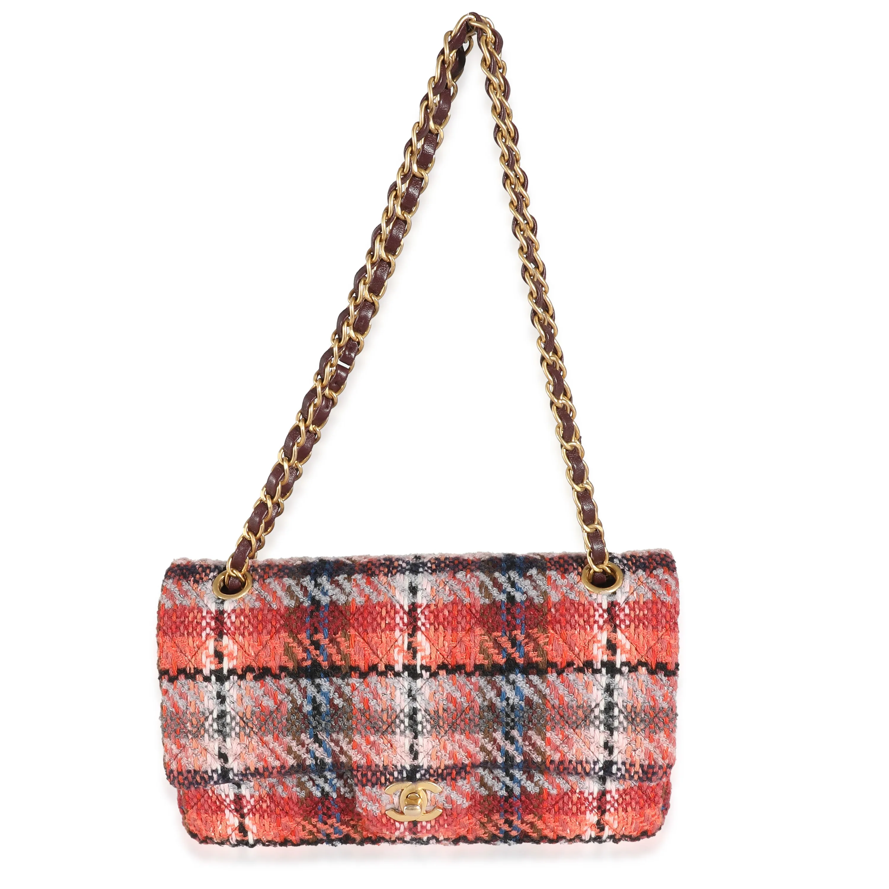 21B Brown Red Tweed Medium Classic Double Flap Bag