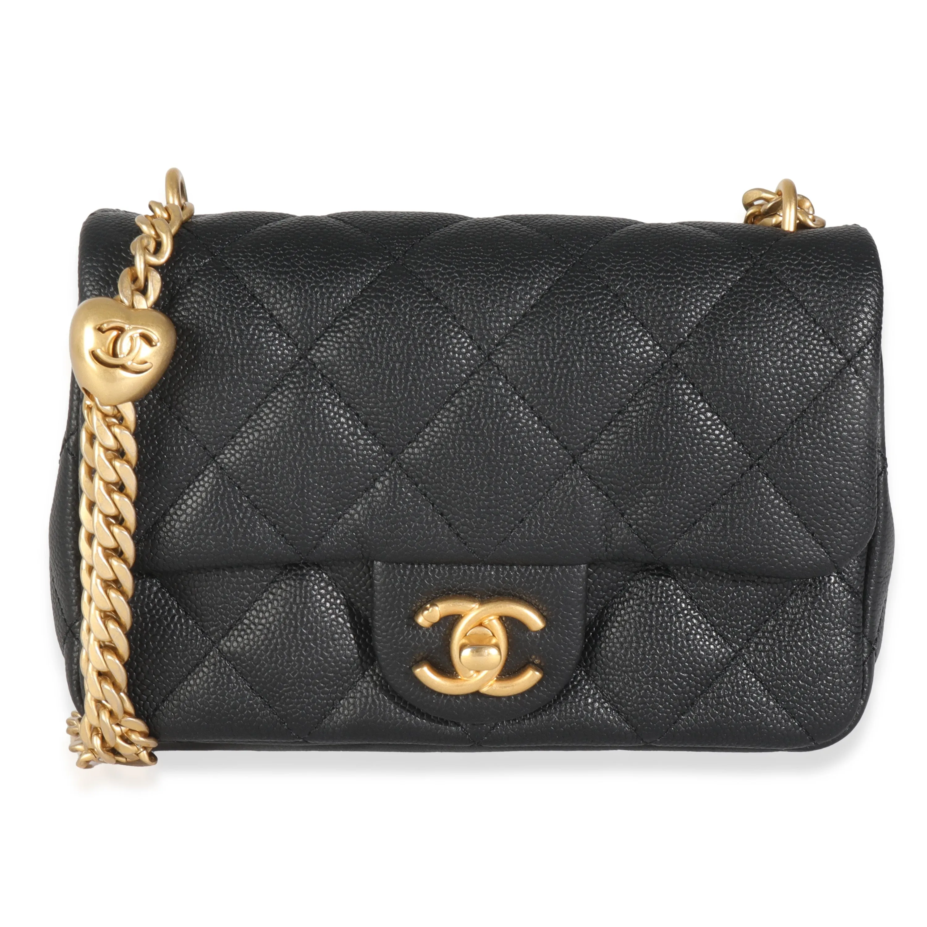 23P Black Quilted Caviar Sweetheart Mini Flap Bag