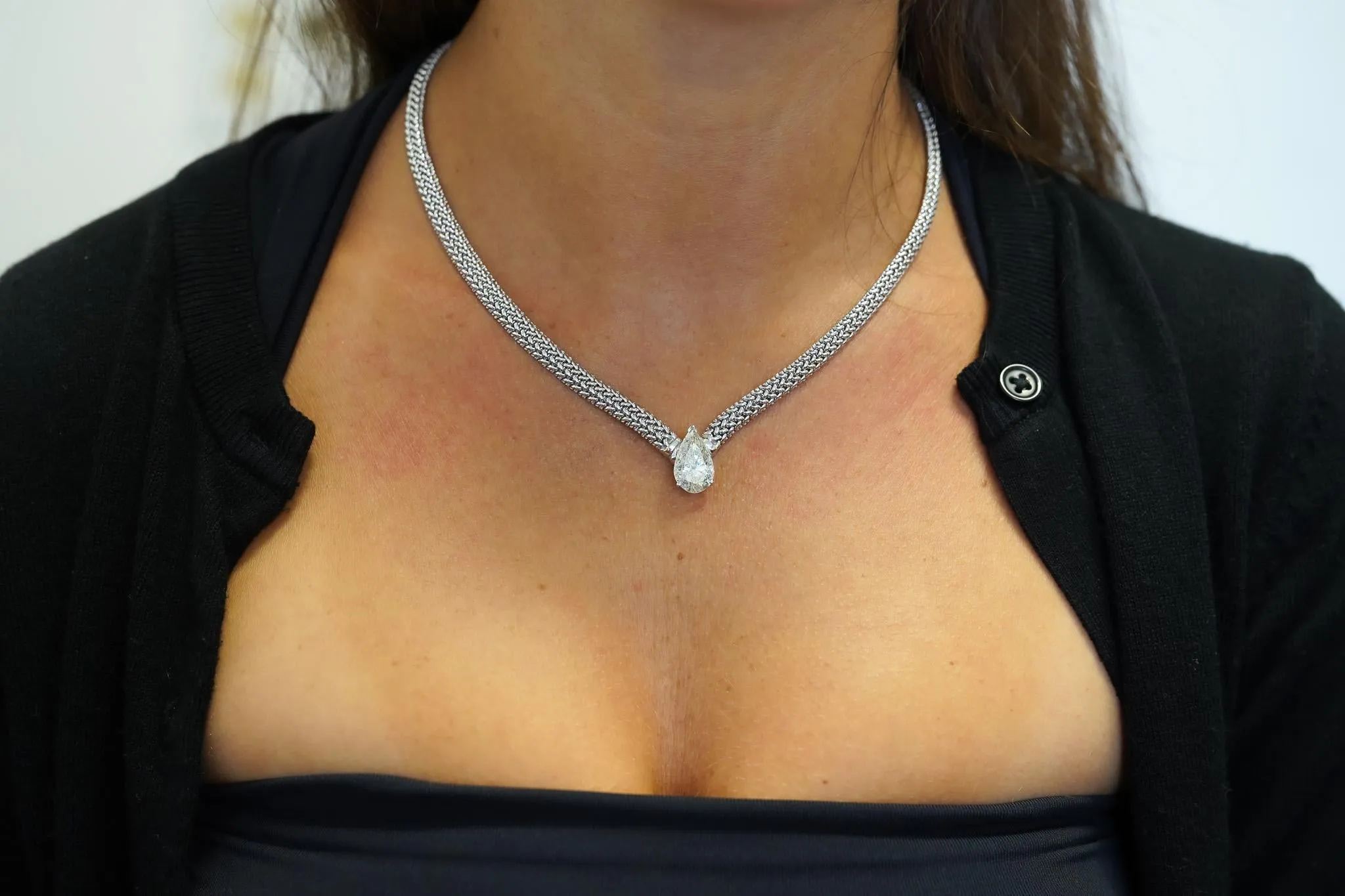 5.62 Carat Pear Diamond Solitaire Drop Pendant Necklace 18K White Gold