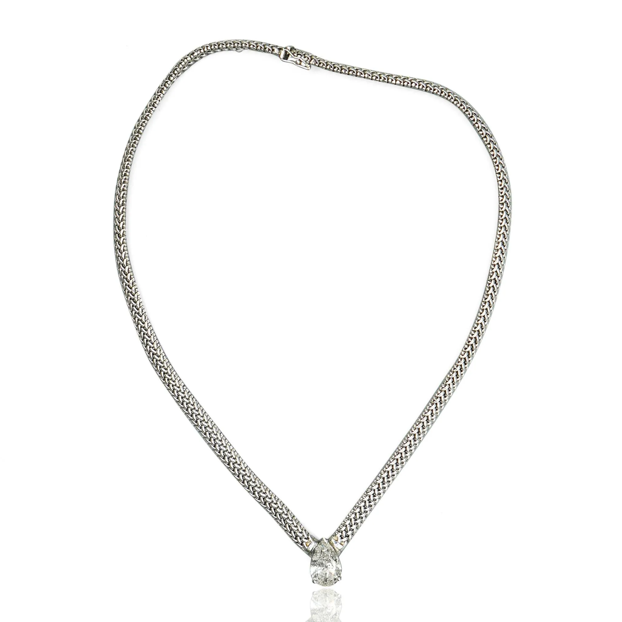 5.62 Carat Pear Diamond Solitaire Drop Pendant Necklace 18K White Gold