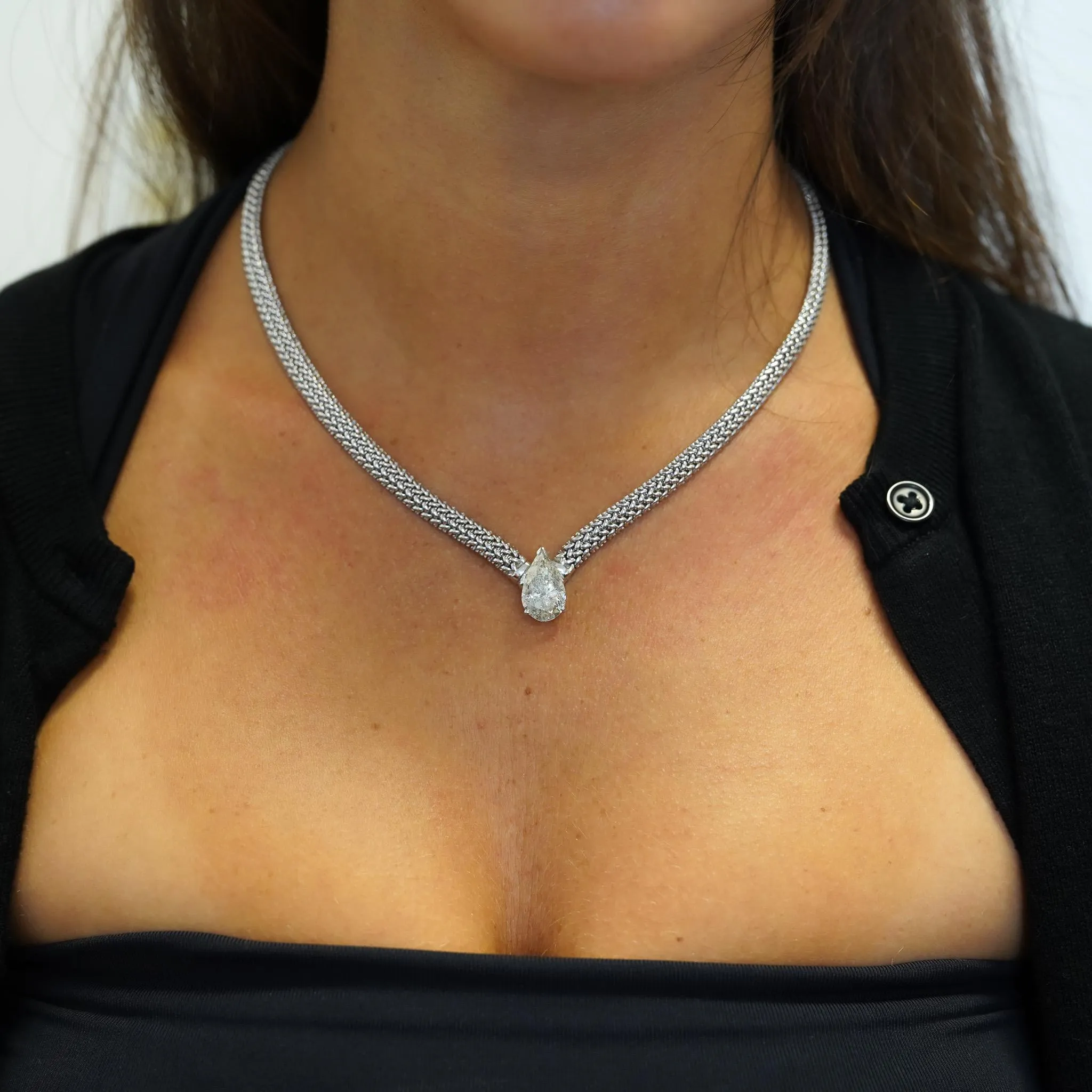 5.62 Carat Pear Diamond Solitaire Drop Pendant Necklace 18K White Gold