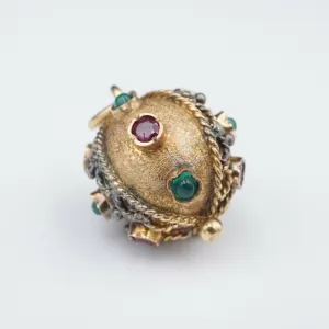 Antique 14k Gold 1.5 ct Ruby Emerald Ball Globe Pendant 1.1" Free Ship PG1515