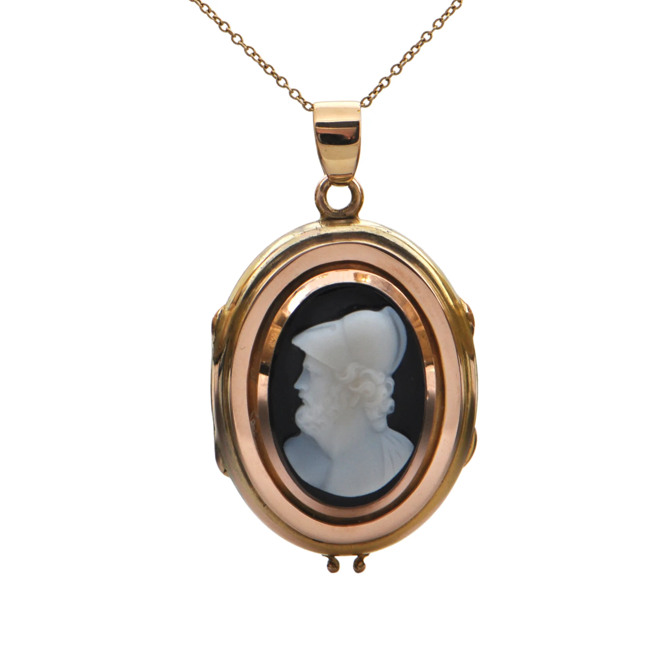 Antique Hardstone Cameo 18K Two-Toned Gold Locket