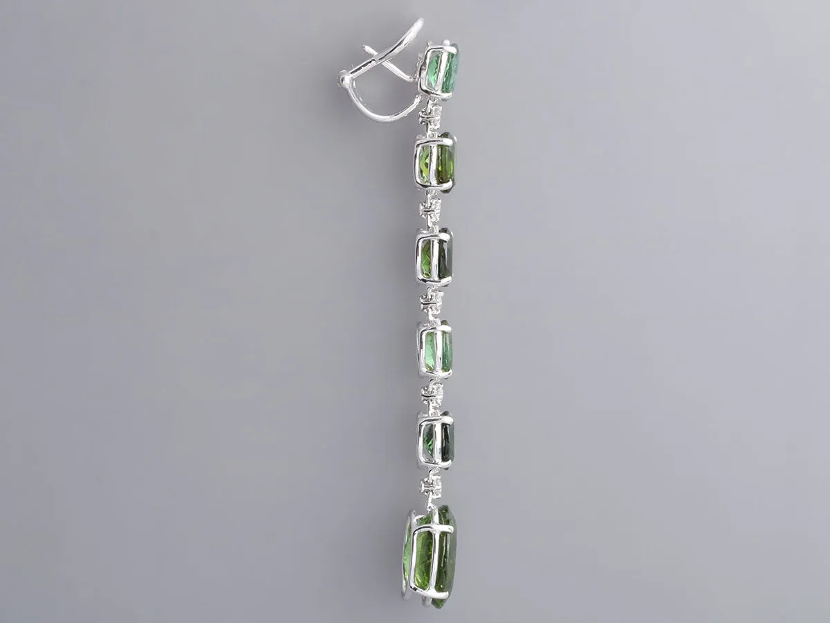 Antonini Milano 18K White Gold Tourmaline Diamond Pierced Drop Earrings