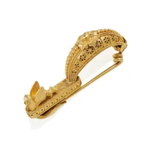 Archaeological Revival 18KT Yellow Gold Fibula Brooch