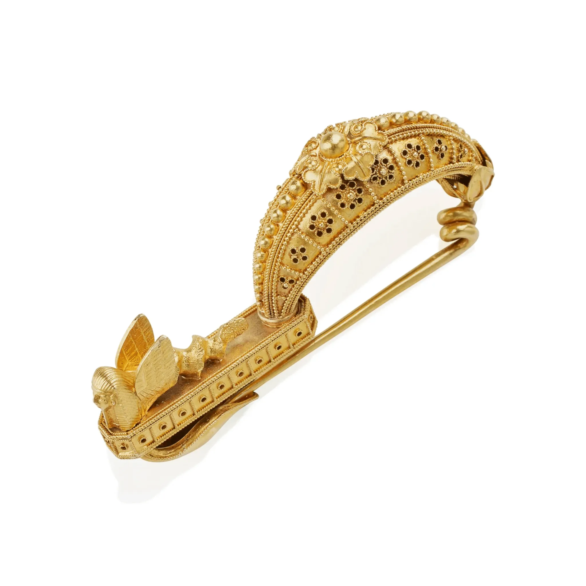 Archaeological Revival 18KT Yellow Gold Fibula Brooch