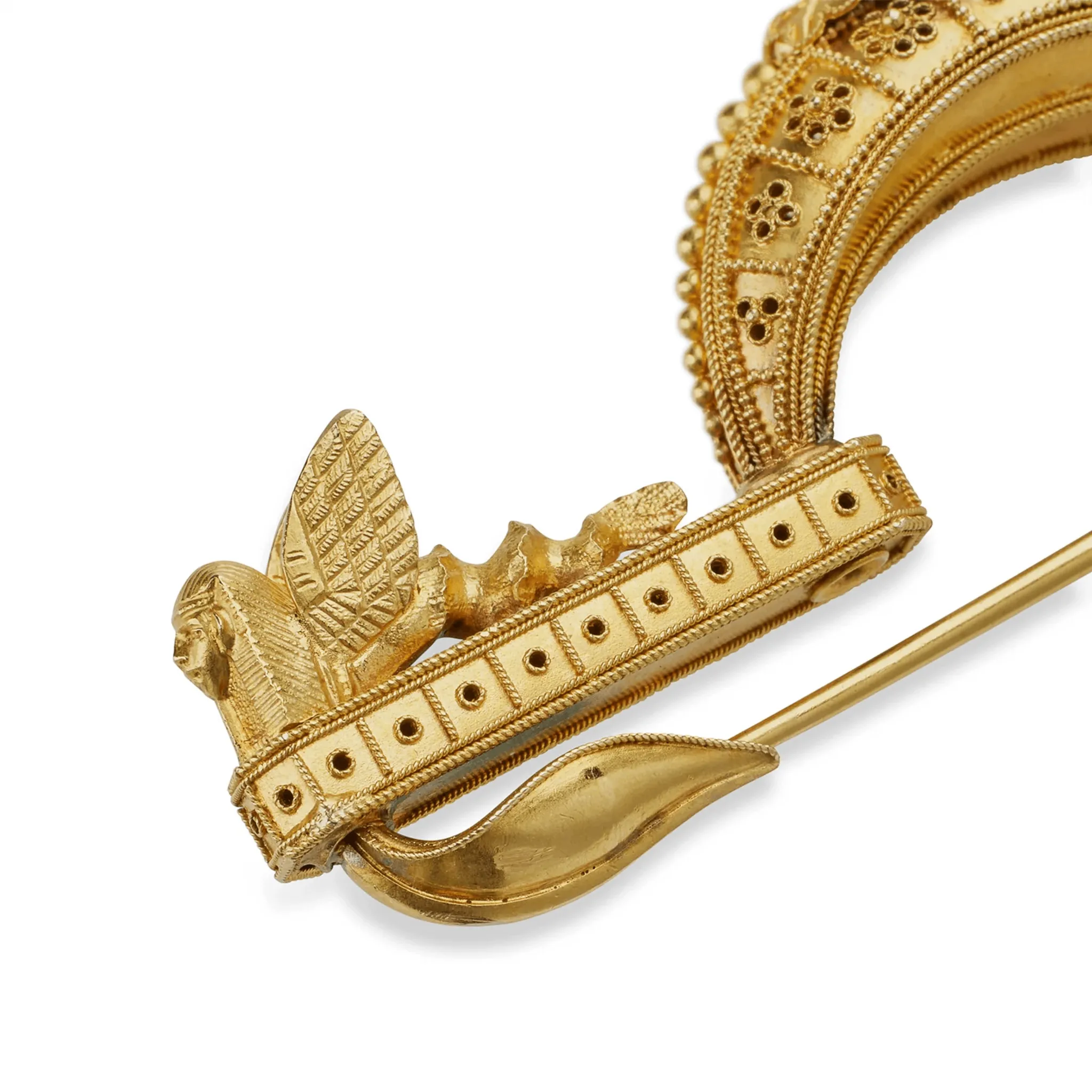 Archaeological Revival 18KT Yellow Gold Fibula Brooch