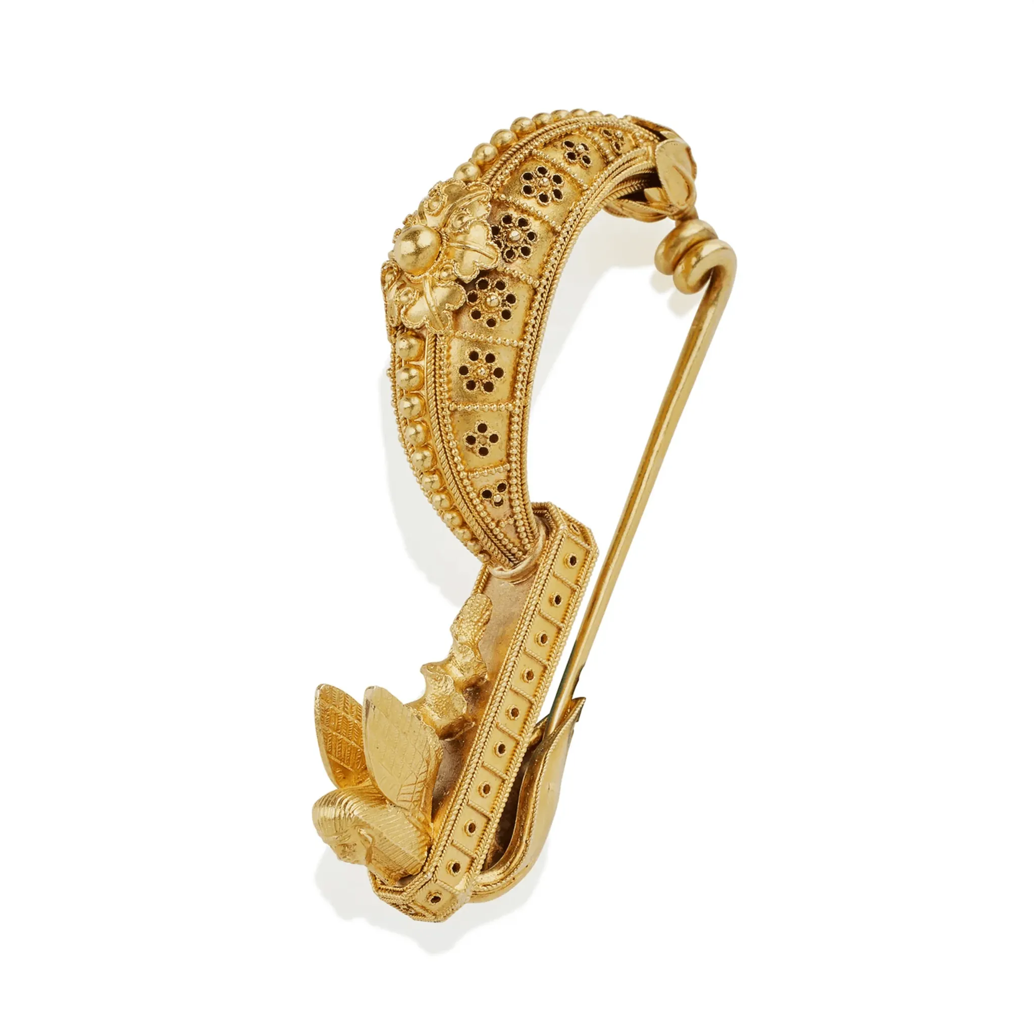 Archaeological Revival 18KT Yellow Gold Fibula Brooch