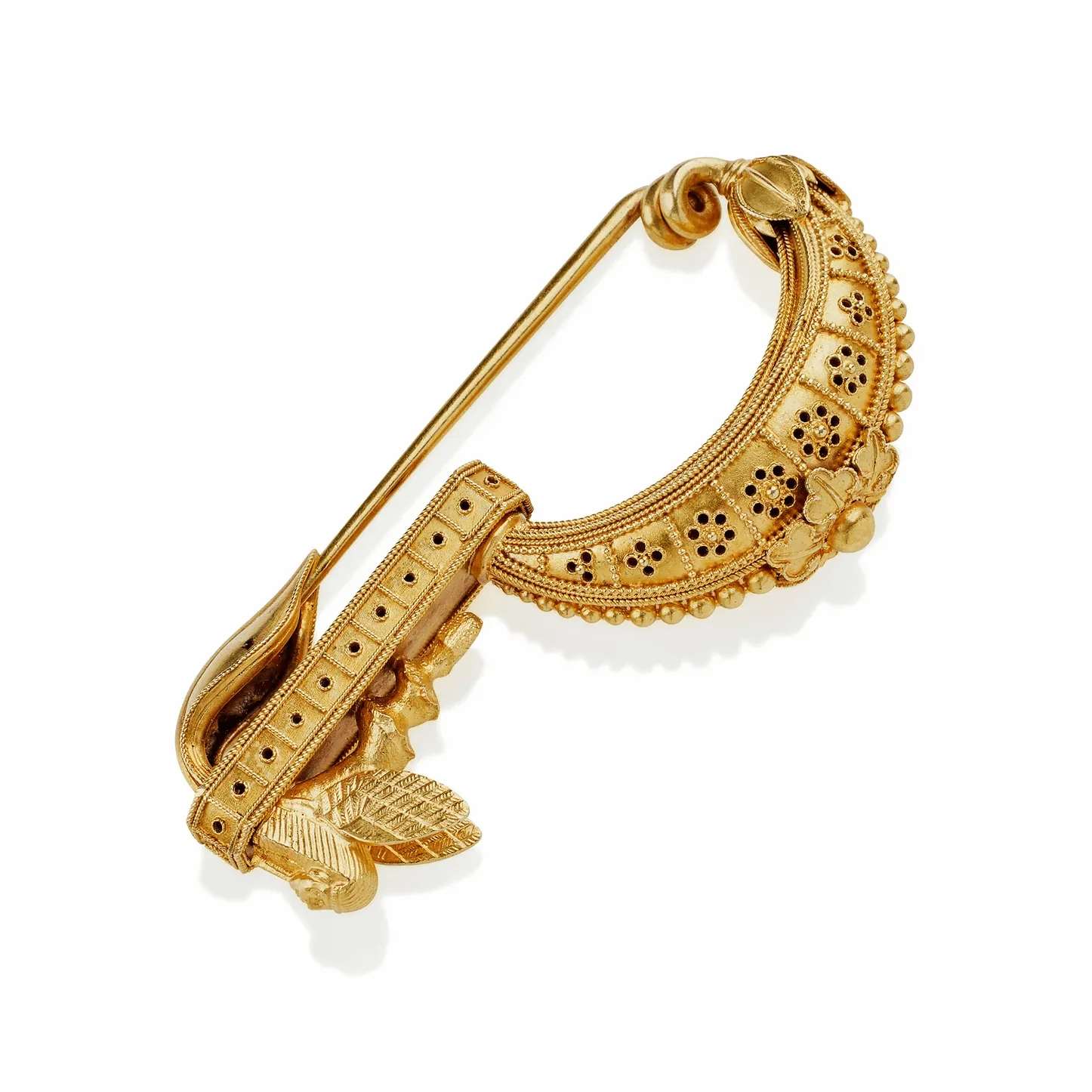 Archaeological Revival 18KT Yellow Gold Fibula Brooch