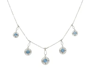 Art Deco Aquamarine Platinum Vintage Geometric Fringe Station Necklace