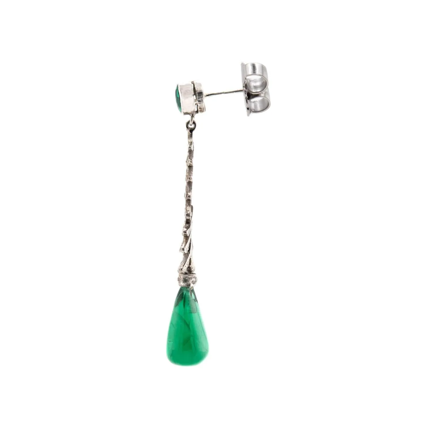 Art Deco Sterling Silver "Emerald" and Paste Teardrop Earrings